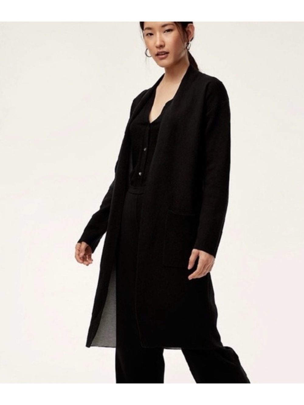 Babaton Lance Black Longline Open-Front Cardigan With Pockets, size M